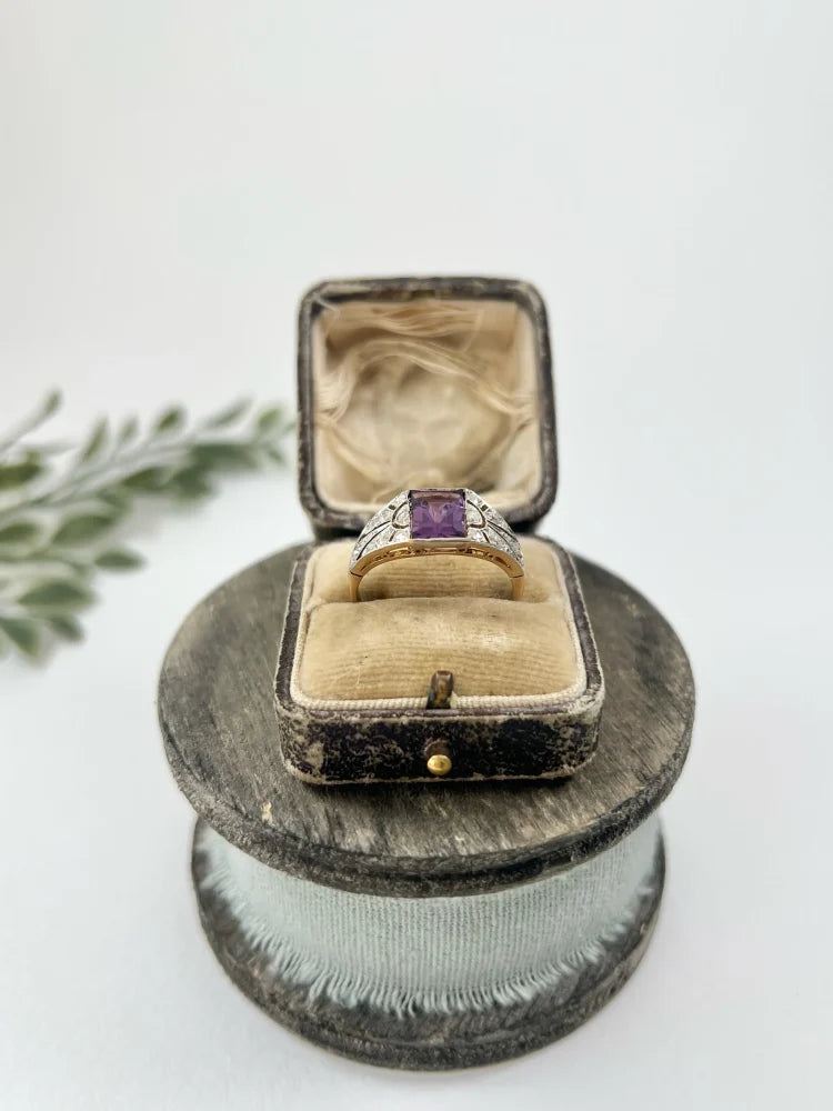 Antique Amethyst And Diamond Ring In 18 Carat Yellow Gold And Platinum