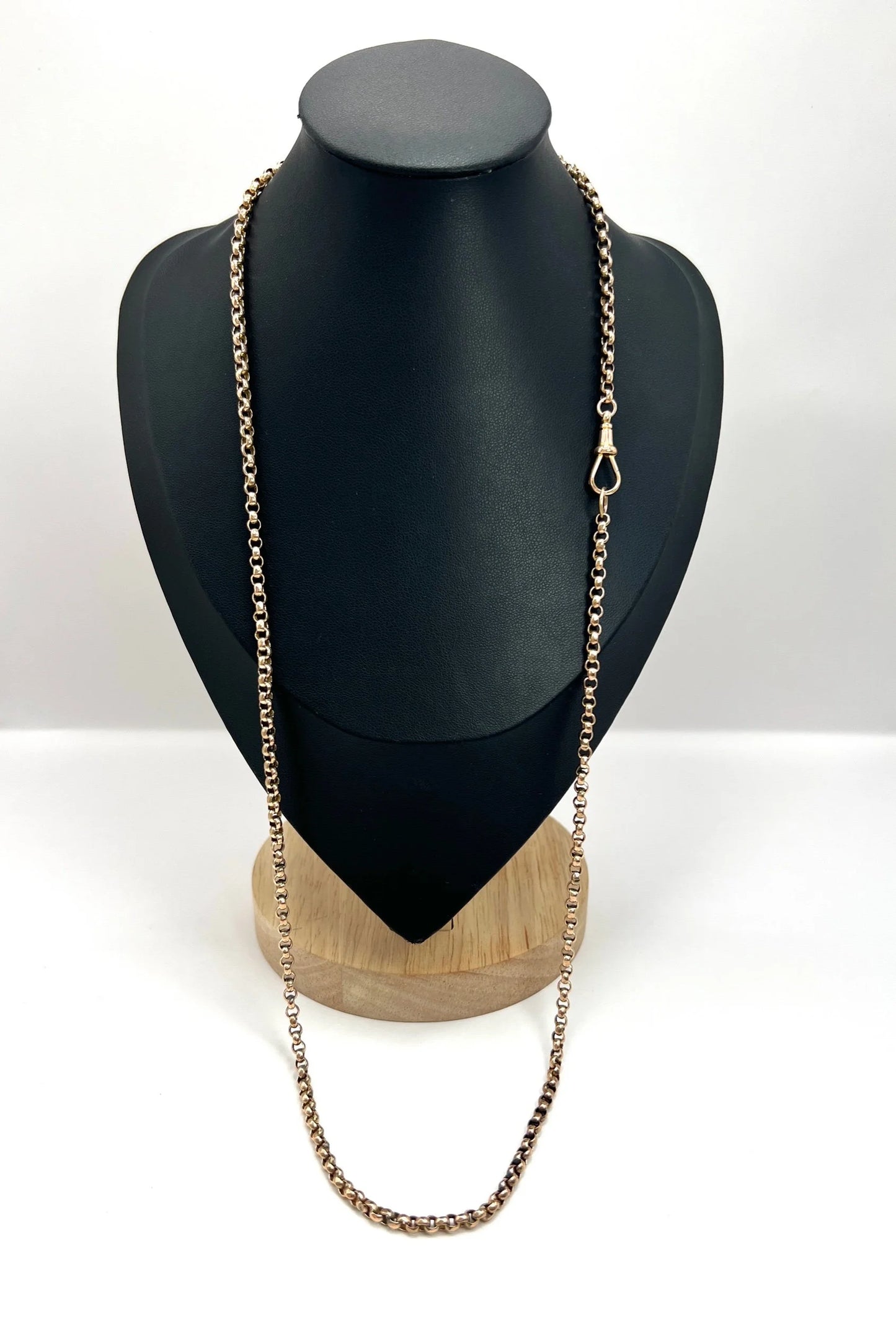 Antique 9 ct Rose Gold Edwardian Faceted Round Belcher Link Chain With Swivel Dog Clip