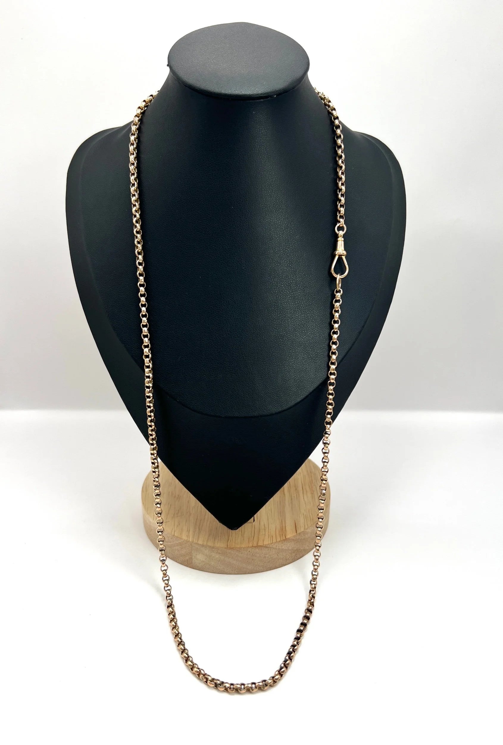 Antique 9 ct Rose Gold Edwardian Faceted Round Belcher Link Chain With Swivel Dog Clip