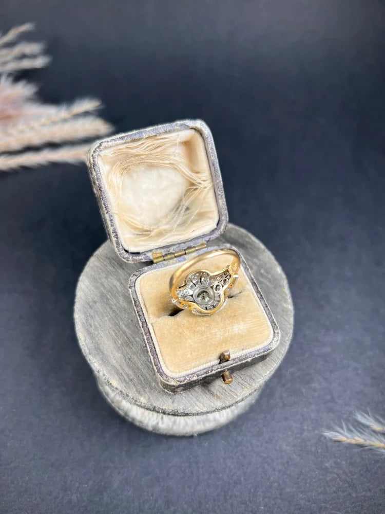 Art Deco Diamond Bombe Cluster Dress Ring in Platinum and 18ct Gold