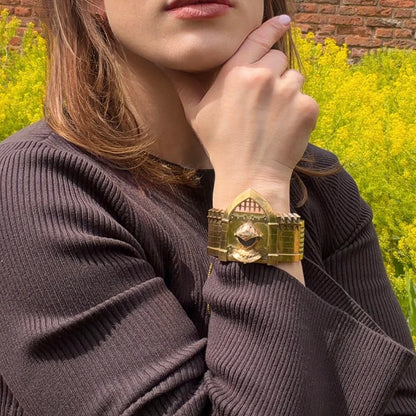 Antique 21KT Gold Novelty Castle Watch Bangle