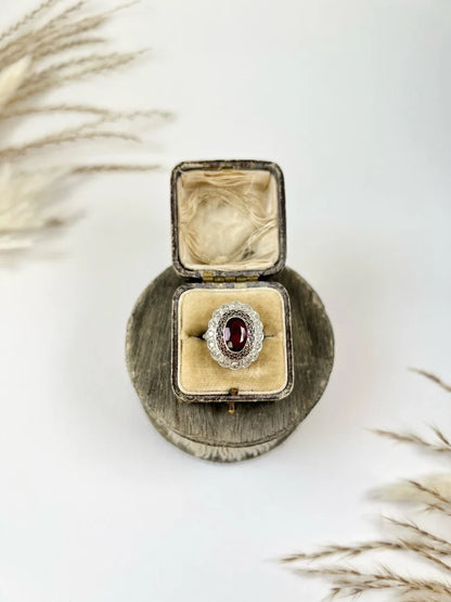 Antique Platinum Tourmaline And Diamond Cluster Ring