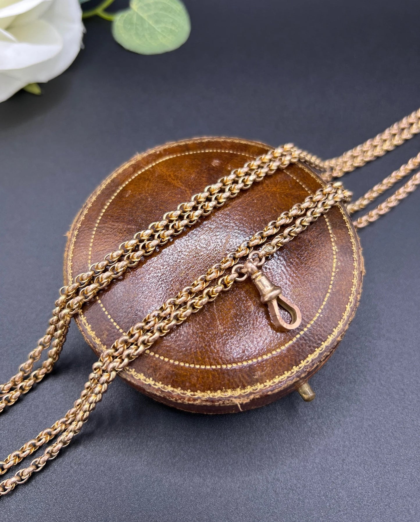 Antique 9 ct Gold Belcher Chain: Edwardian Fancy Belcher Link Long Guard Necklace