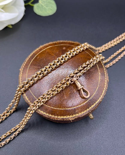 Antique 9 ct Gold Belcher Chain: Edwardian Fancy Belcher Link Long Guard Necklace