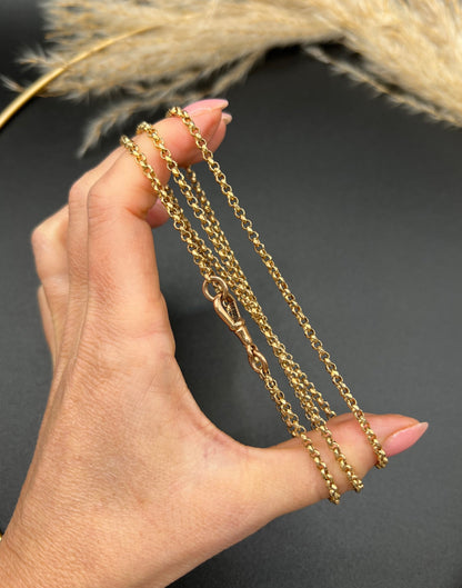 Antique 9 ct Rose Gold Belcher Chain: Edwardian Swivel Dog Clip, 32 Inch