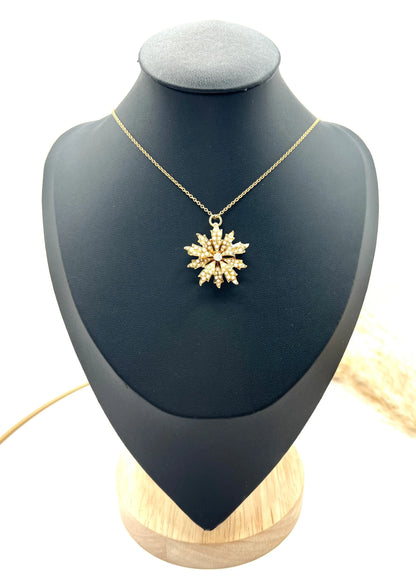 Antique 15 ct Gold, Edwardian Natural Seed Pearl And Diamond Flower Pendant/Brooch
