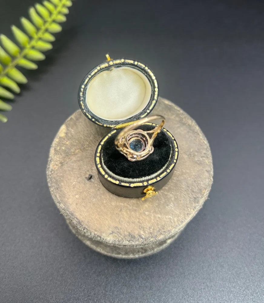 Antique Aquamarine And Diamond Cluster Ring In 18 Carat Yellow Gold And Platinum