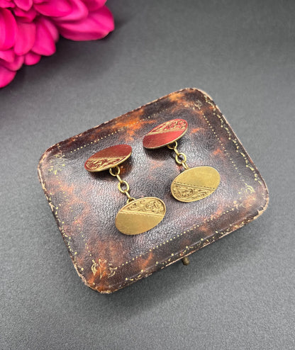 Antique 18ct Yellow Gold Cufflinks: Edwardian Floral Design, Birmingham 1919