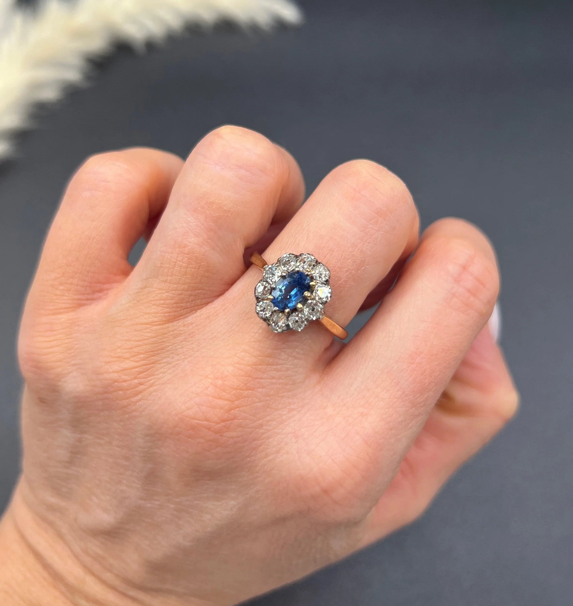 Victorian 18 Carat Yellow Gold, Sapphire and Diamond Oval Cluster Ring, Circa 1880