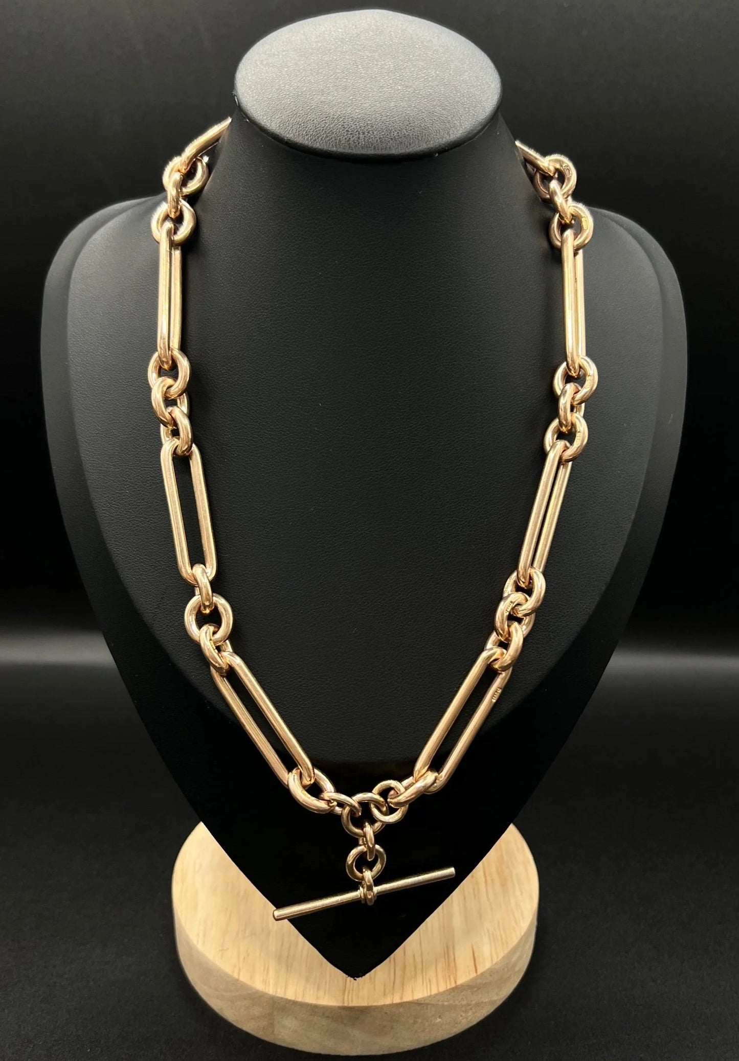 Antique 9ct Rose Gold Fetter Trombone Link Albert Chain Necklace