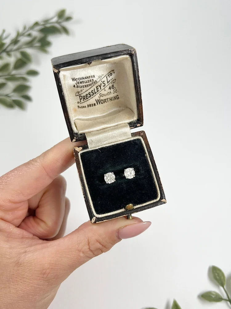 Vintage 1.02ct Diamond Solitaire Stud Earrings