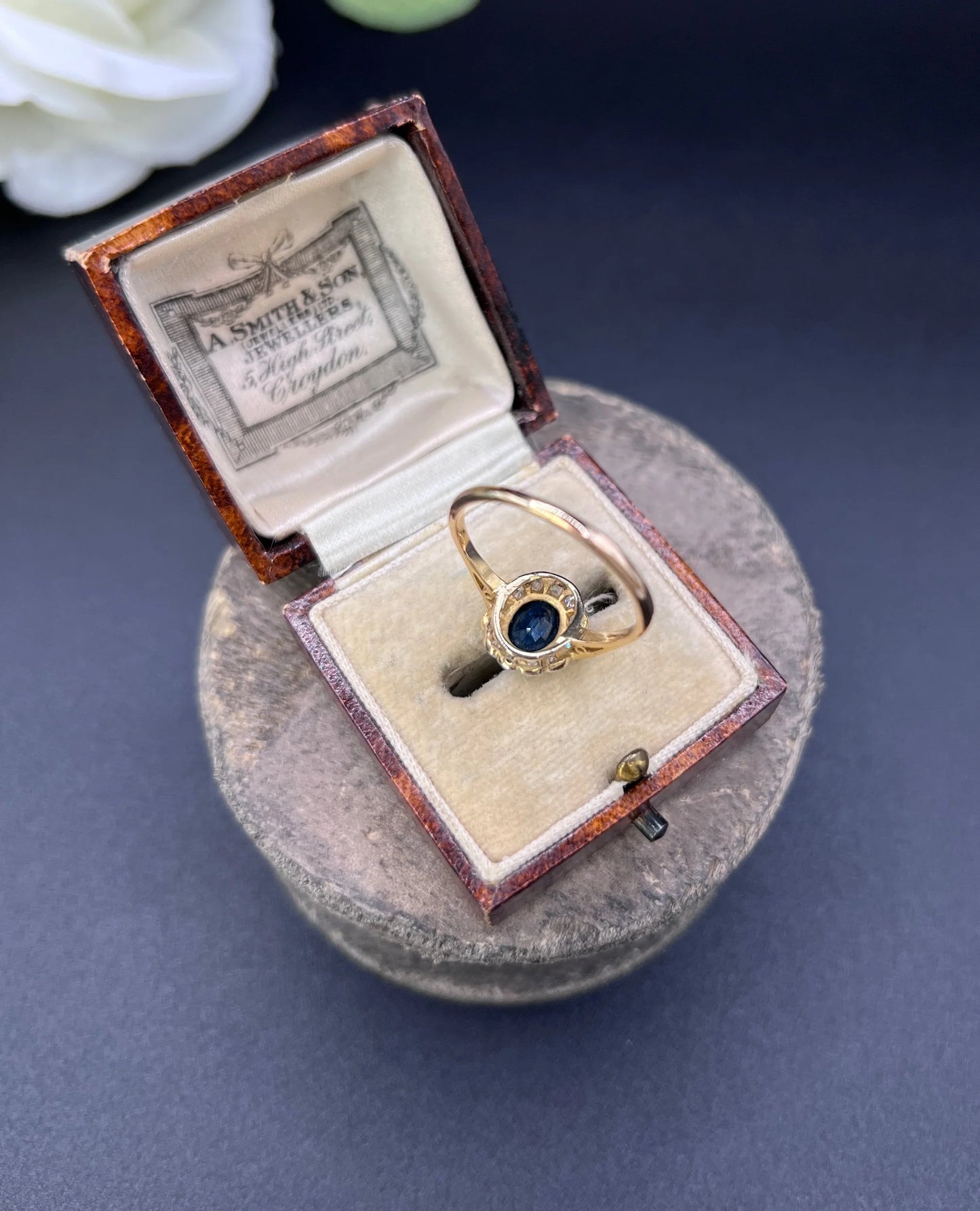 Antique 18ct Gold & Platinum, 1920s Sapphire and Diamond Oval Cluster Ring