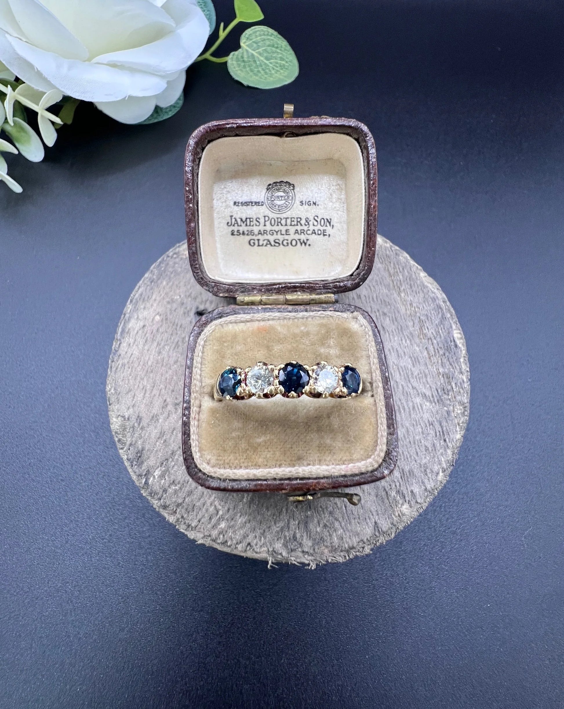 Vintage 18ct Yellow Gold, Victorian Style Sapphire and Diamond Five Stone Ring, London 1976