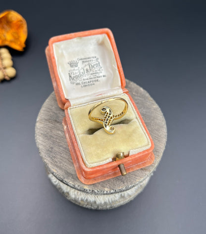Antique Art Deco 18 Carat Gold And Platinum Sapphire Diamond Swirl Ring