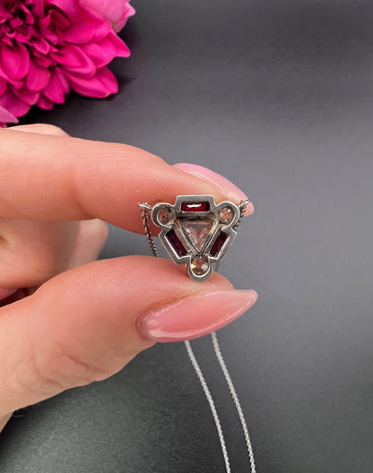 Vintage 18ct White Gold, 1930s Ruby & Diamond Pendant Necklace
