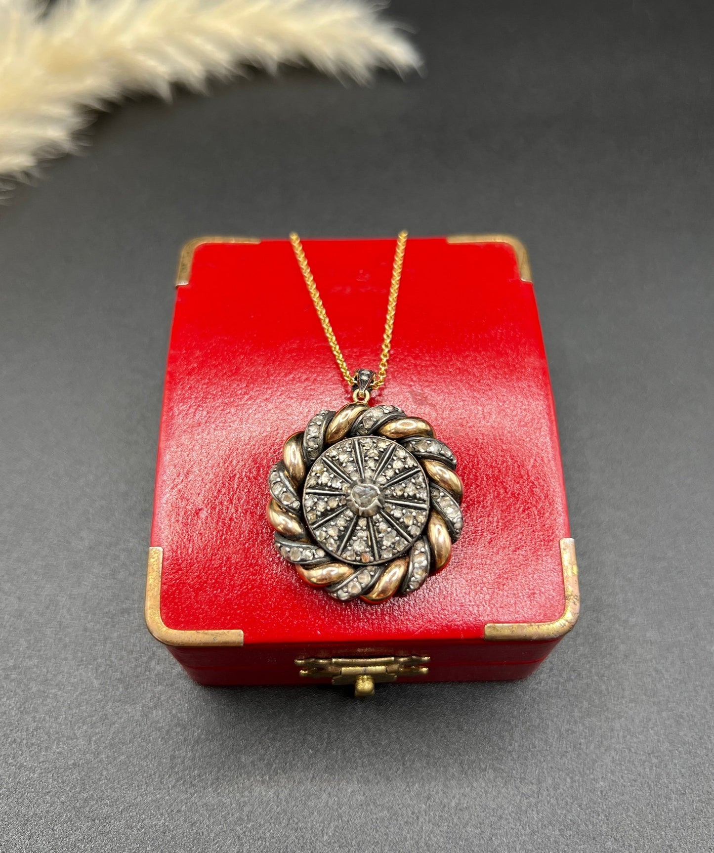 Victorian 18 Carat Yellow Gold and Platinum Diamond Catherine Wheel Pendant