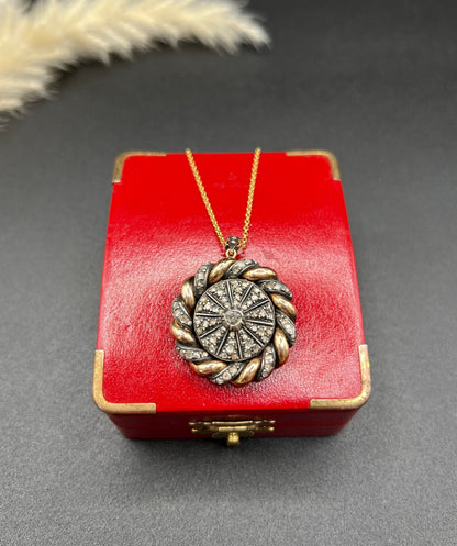 Victorian 18 Carat Yellow Gold and Platinum Diamond Catherine Wheel Pendant