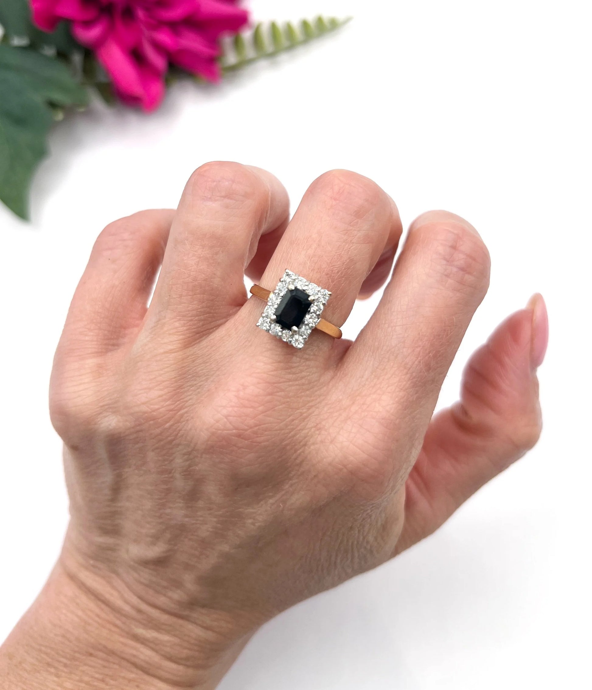Vintage 18 Carat Gold Sapphire and Diamond Rectangular Cluster Ring, Birmingham 1989