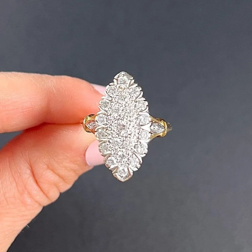 Vintage French 1940s Diamond Marquise Navette Cluster Ring
