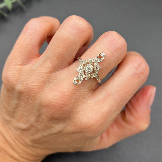 Antique 18ct Gold Platinum Edwardian Diamond Belle Epoque Ring