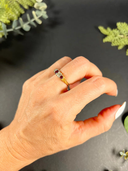 Vintage 18 Carat Yellow Gold Ruby and Diamond Carved Ring, Circa 1980