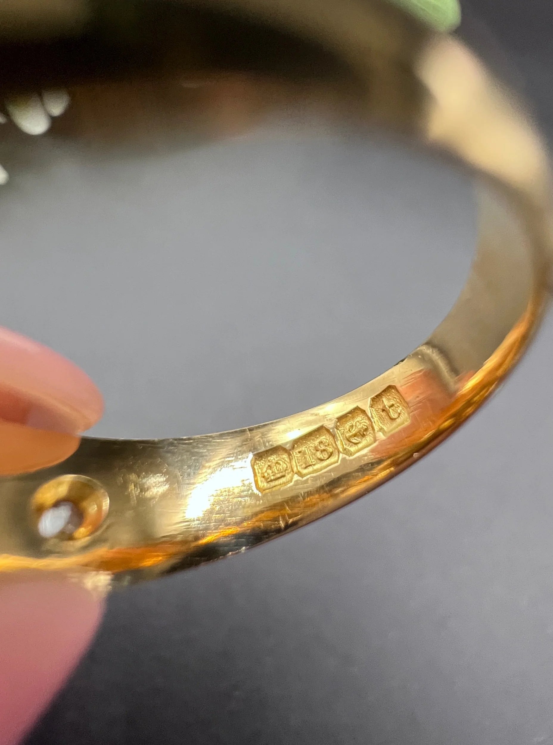 Antique 18 ct Gold, 3 Stone Diamond Gypsy Band Ring