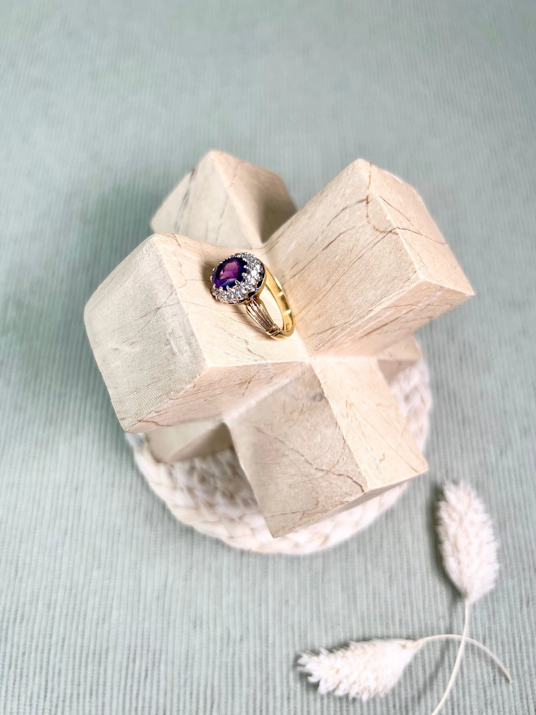 Vintage 18 Carat Gold 1970’s Amethyst And Diamond Cluster Ring