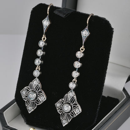 Edwardian Antique 2.90ct Old Mine Cut Diamond Drop Earrings
