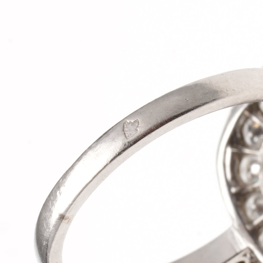 Art Deco 2ct Sapphire and Diamond Cluster Ring in Platinum