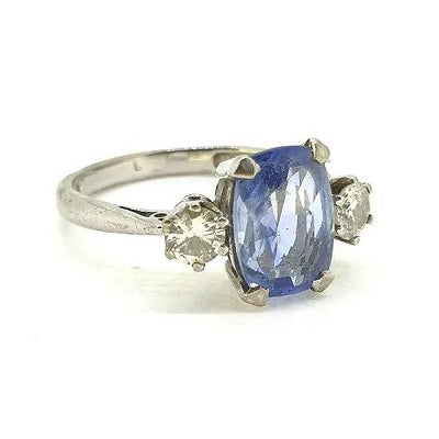 Vintage Natural Sapphire and Diamond Three Stone Engagement Ring