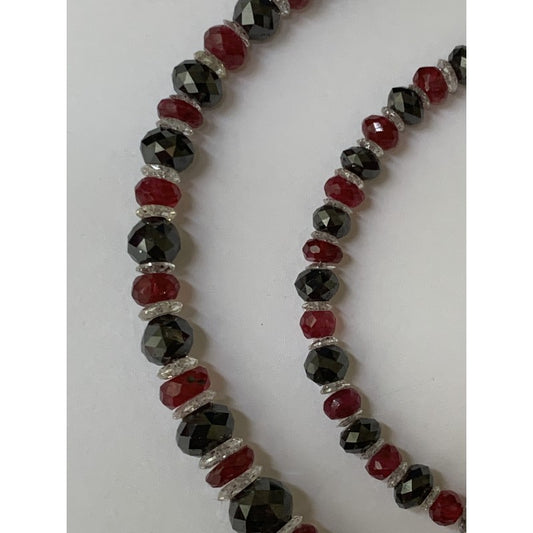 32ct Black and White Diamond Beaded Necklace with 20cts Red Spinel
