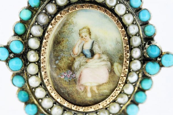 Victorian French Turquoise and Pearl Brooch, 18ct Gold, Circa 1890