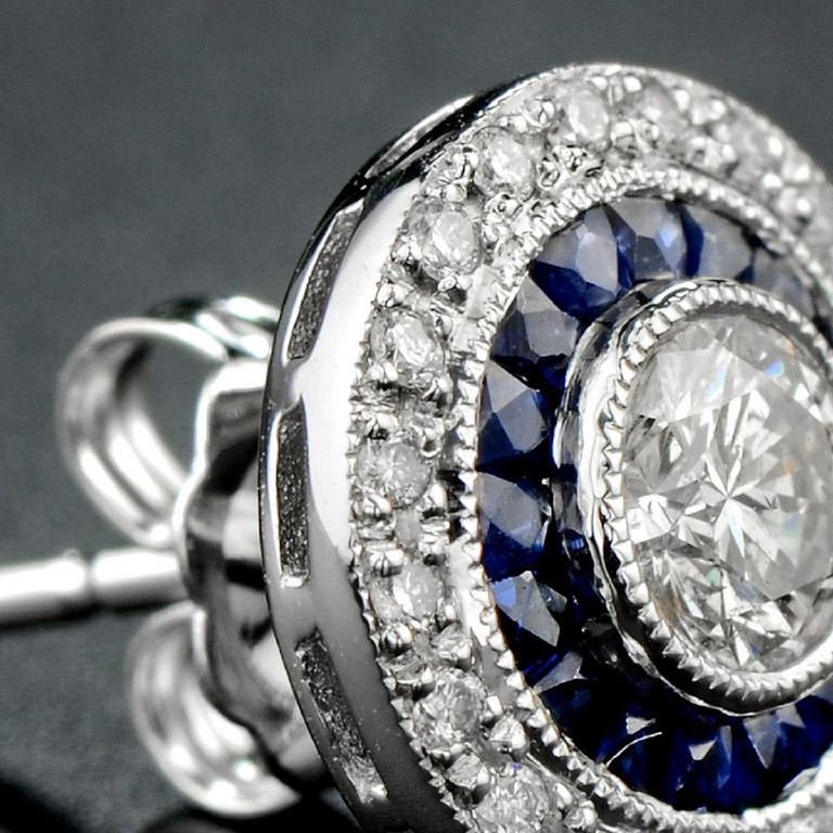 Diamond and Sapphire Target Cluster Stud Earrings