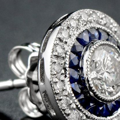 Diamond and Sapphire Target Cluster Stud Earrings