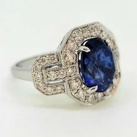 4ct Sapphire and Diamond Cluster Dress Engagement Ring in 18ct White Gold