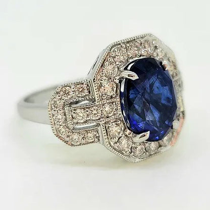 4ct Sapphire and Diamond Cluster Dress Engagement Ring in 18ct White Gold