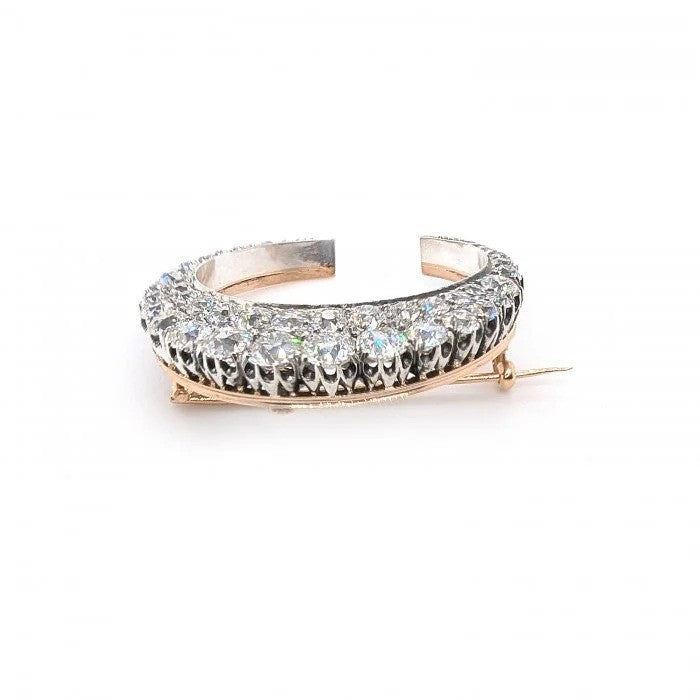 Victorian Antique 7ct Old Cut Diamond Crescent Brooch