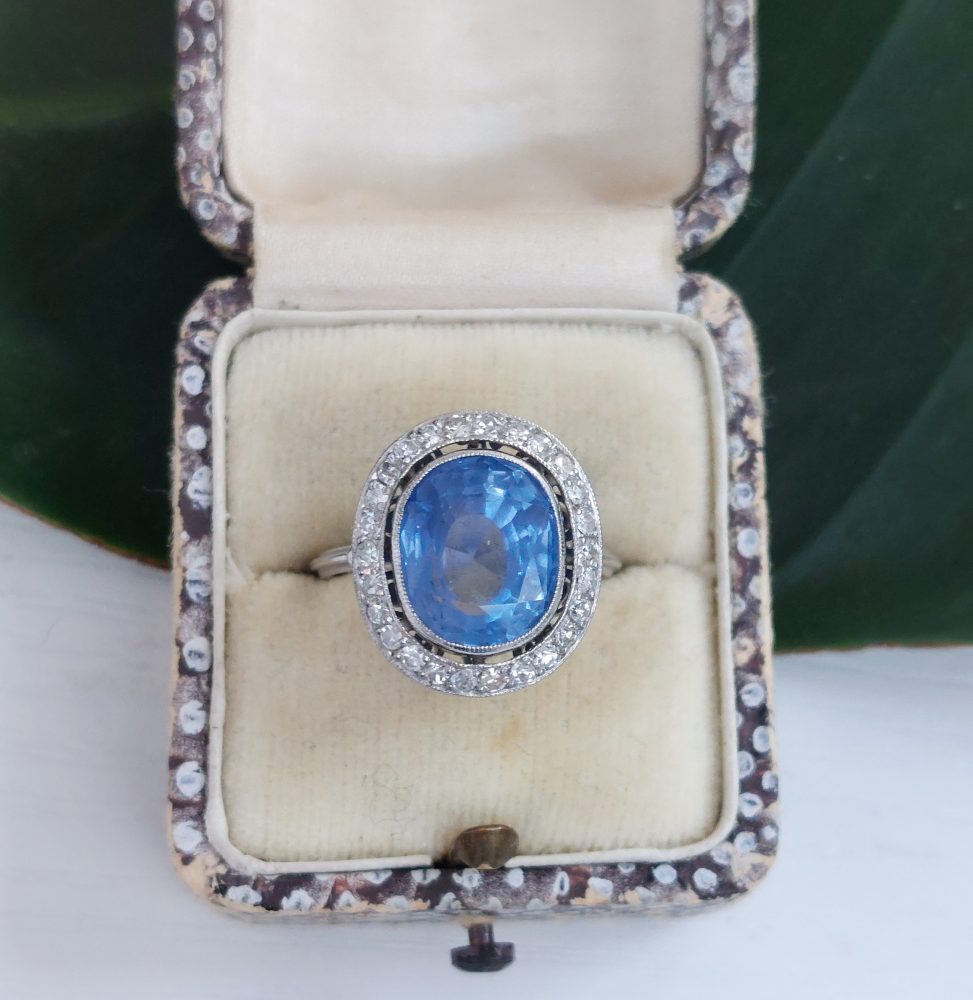 6ct Ceylon Sapphire and Diamond Cluster Ring