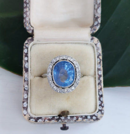 6ct Ceylon Sapphire and Diamond Cluster Ring