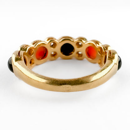 Vintage Chaumet Coral Onyx and Diamond Ring in 18ct Gold