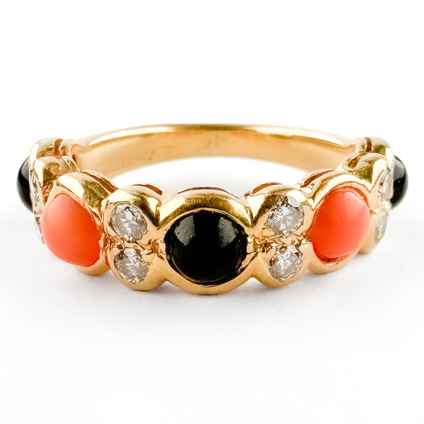 Vintage Chaumet Coral Onyx and Diamond Ring in 18ct Gold