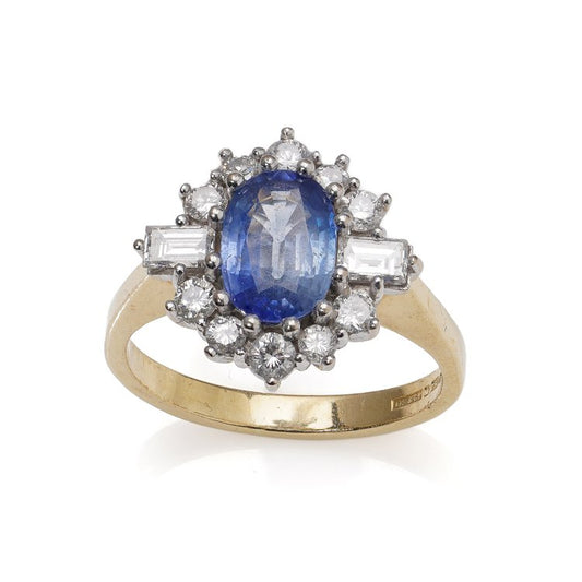 Vintage 1ct Oval Sapphire and Diamond Cluster Ring