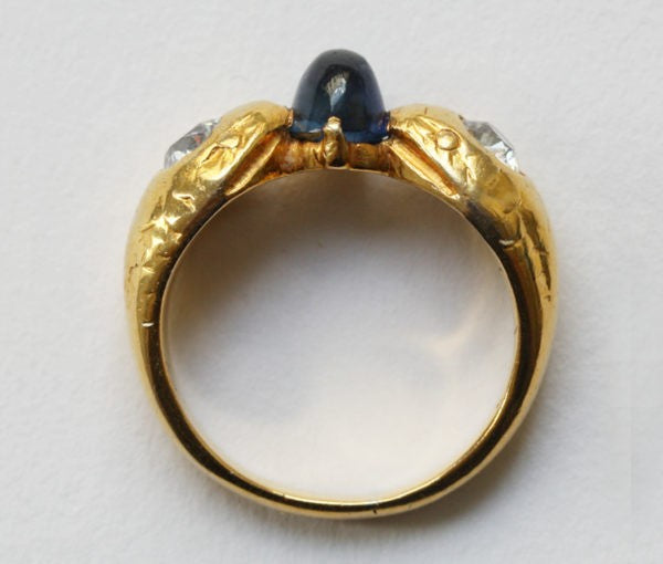 Art Deco French Sapphire and Old Cut Diamond Snake Ring