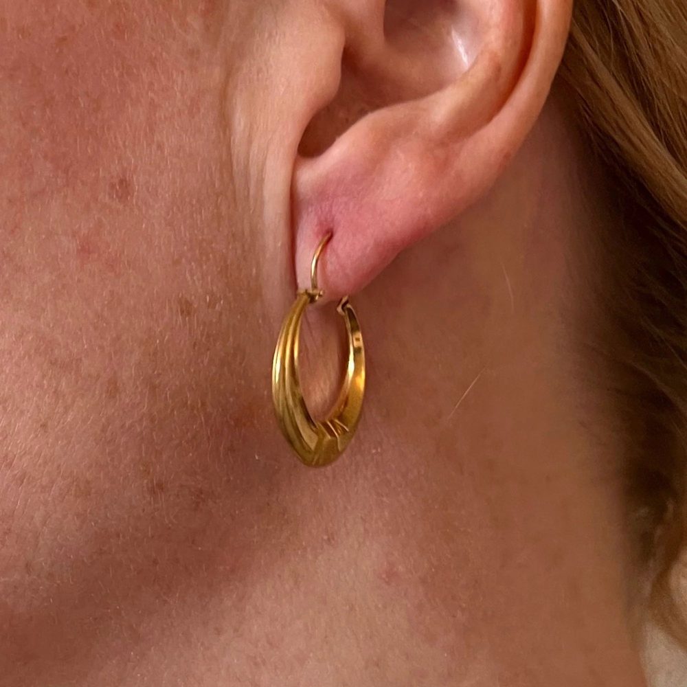 French 18ct Yellow Gold Creole Hoop Earrings