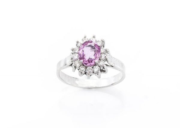 Vintage 1.00ct Pink Sapphire and Diamond Oval Cluster Ring