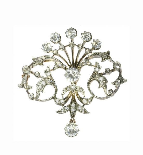 Antique Victorian Old Cut Diamond Pendant/Brooch, set in Silver and Gold