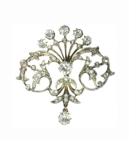 Antique Victorian Old Cut Diamond Pendant/Brooch, set in Silver and Gold