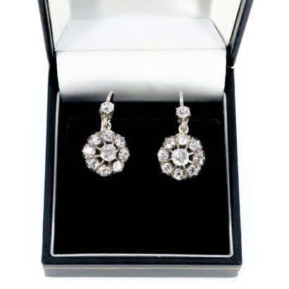 Victorian Antique 2ct Old Mine Cut Diamonds Drop Earrings