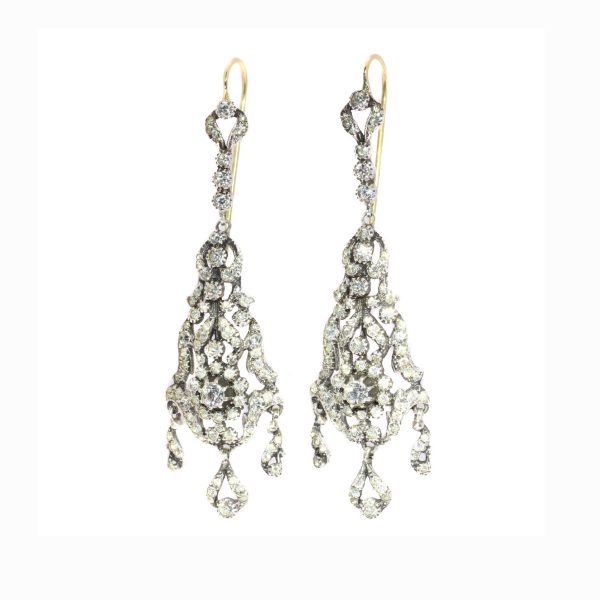 Antique Victorian Chandelier Paste and Silver Drop Earrings, Circa 1880