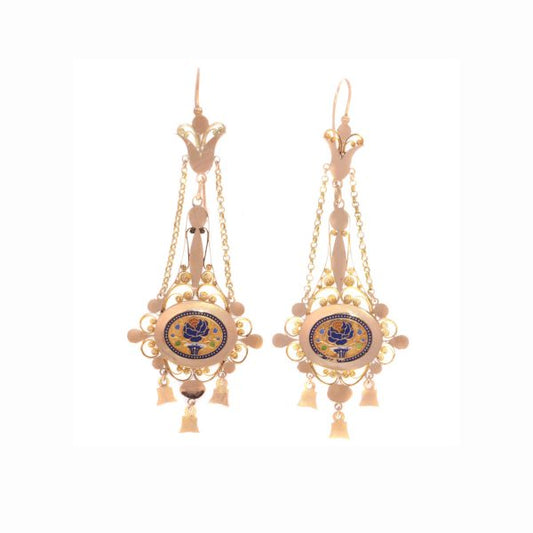 Georgian / Regency Enamel Filigree 18ct Gold Drop Earrings, Circa 1820